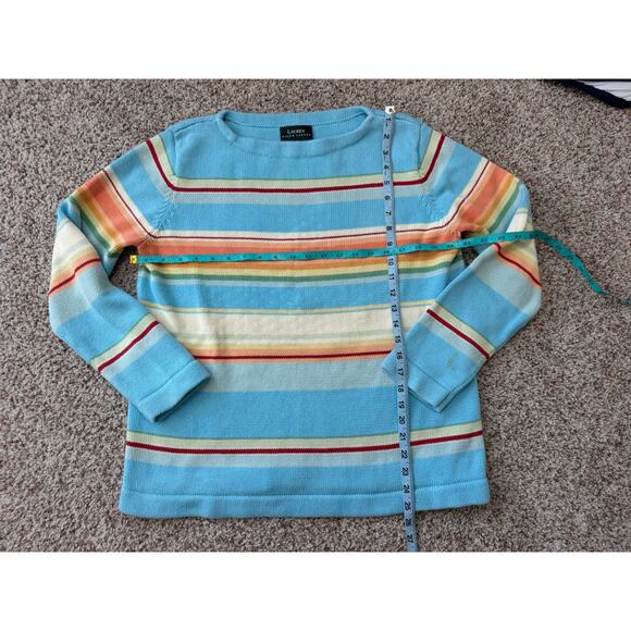 LAUREN, RALPH LAUREN Women's 100% Cotton Sweater, Size Lg; Colorful Stripes - Picture 4 of 11